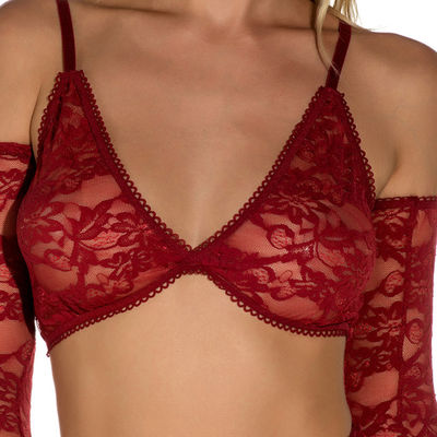 Red Black Yellow Sexy Floral Lace Bra And Panty Set With Sleeves Womens Lingerie set