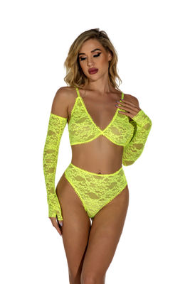 Red Black Yellow Sexy Floral Lace Bra And Panty Set With Sleeves Womens Lingerie set