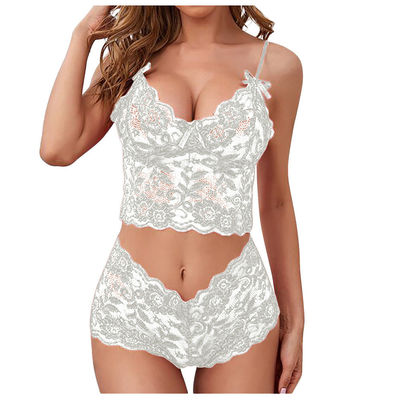 Bodysuit Sexy Lingerie Bra Set Plus Size See Through Lace Sleepwear Bowknot Camisole