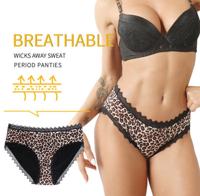 Leopard Breathable Period Panties Underwear Girl Sexy Lace Leakproof 4 Layers