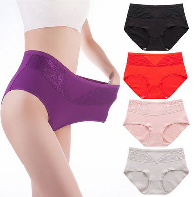 XL-4XL Womens Underwears High Waist Cotton Female Fat Briefs Plus Size Lace Panties For Middle-Aged Women