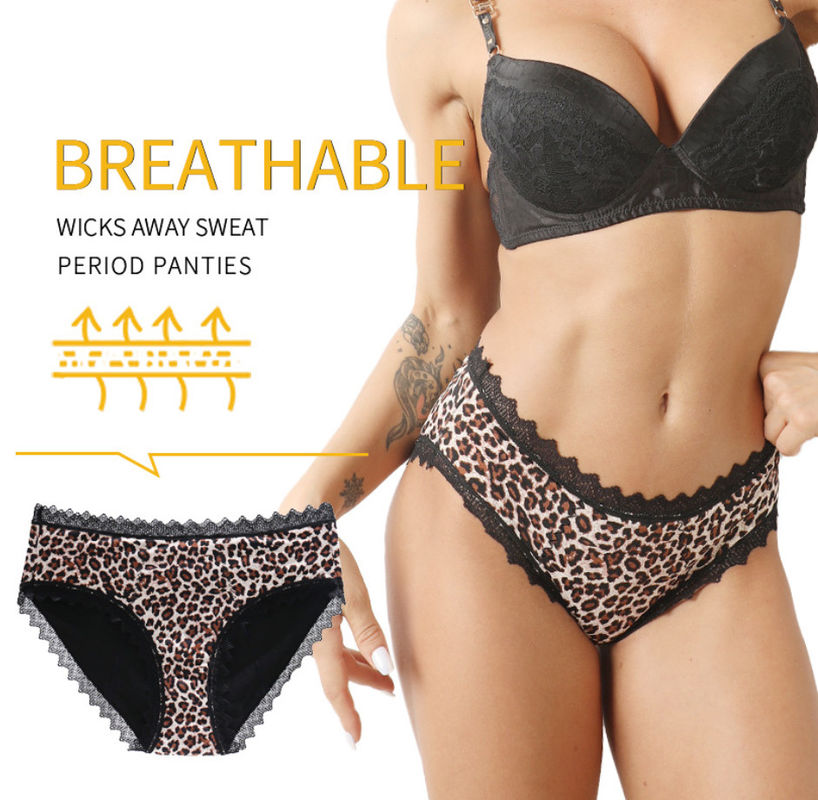 Leopard Breathable Period Panties Underwear Girl Sexy Lace Leakproof 4 Layers